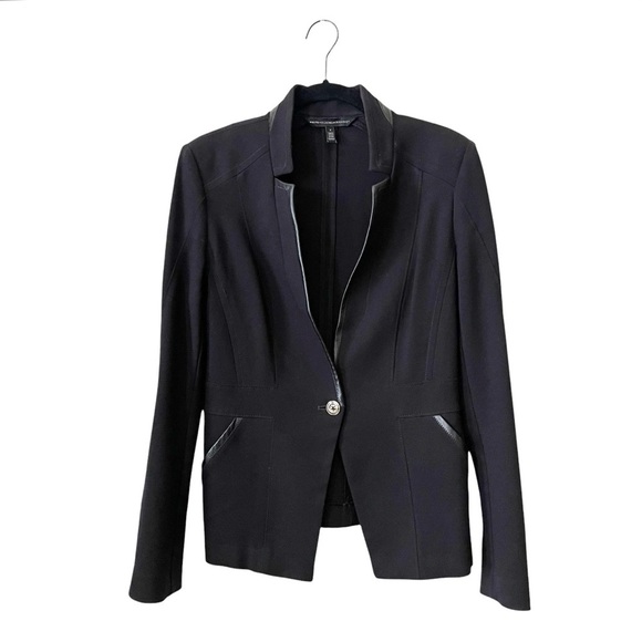 White House Black Market Black Ponte Jacket Women's Size 4 Stretch One Button - Picture 2 of 5